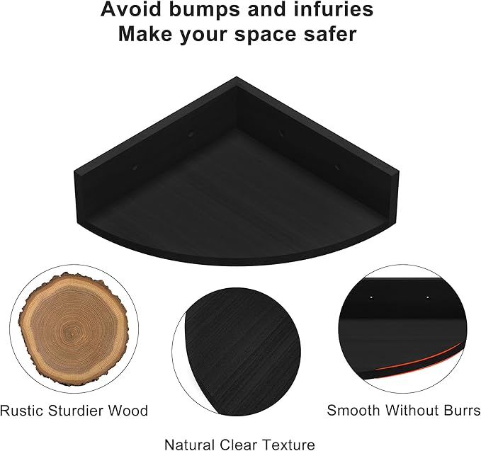 Alsonerbay Black Corner Shelf Wall Mount, Rustic Wood Shelves