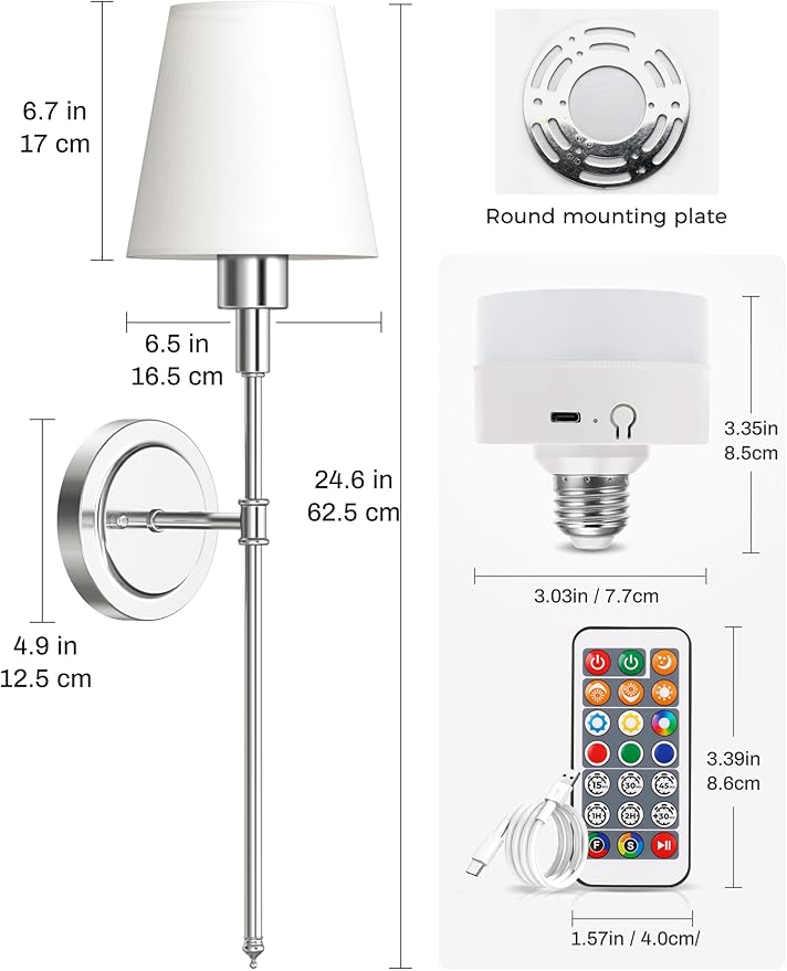 DORESshop Battery Operated Wall Sconce Set of 2, Wireless Wall Light Easy to
