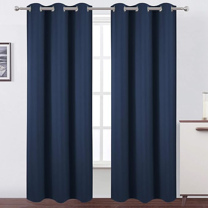 LEMOMO Navy Blue Blackout Curtains 34 x 84 Inch Length/Set of 2 Curtain