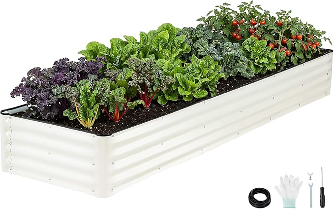 Galvanized Raised Garden Bed â 1 Pack 8x2x1 Ft Patented Leak-Proof Planter Box Outdoor Gardening Metal Raised Garden Beds Kits for Veggies, Herbs & Flowers (White)