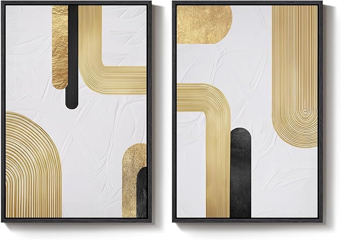 Large Framed Gold Abstract Wall Art Set of 2