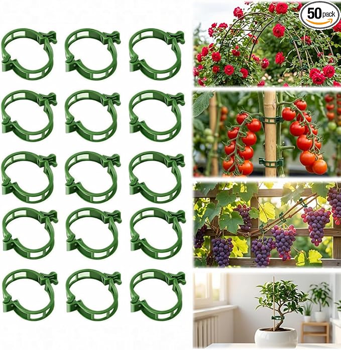 50 pcs Plant Support Clips, Reusable Plastic Garden Clips for Climbing Plants, Trellis Clips for Tomato, Grape Vine and Vegetable Plant Fixing (50, Green)