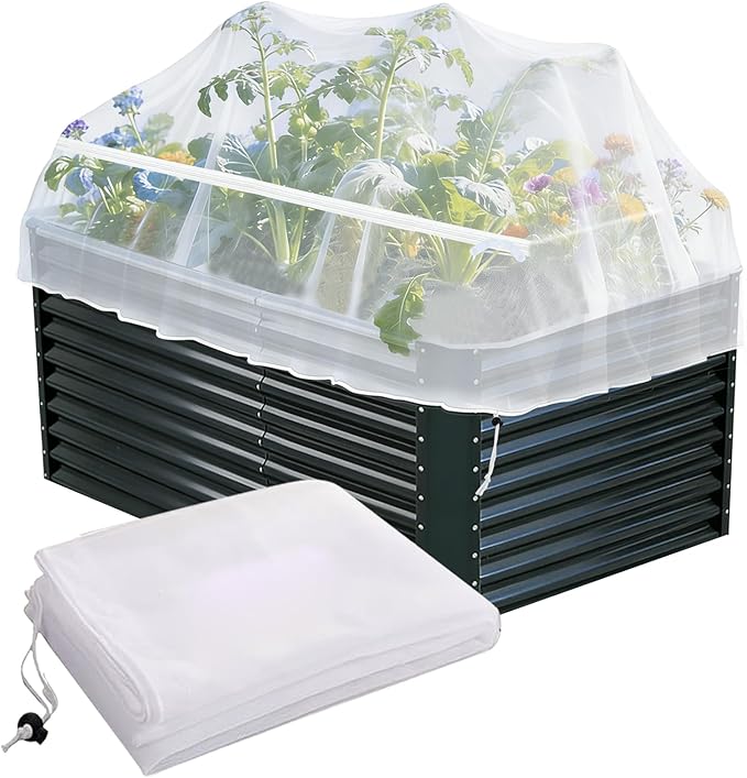1 Pack Garden Netting for Raised Beds, Fine Mesh Bird Netting Barrier Screen with Zipper Drawstring Garden Bed Plant Cover for Protect Vegetable Fruits Crop from Animals Pest Insect, 4.1Ã4.1Ã2Ft