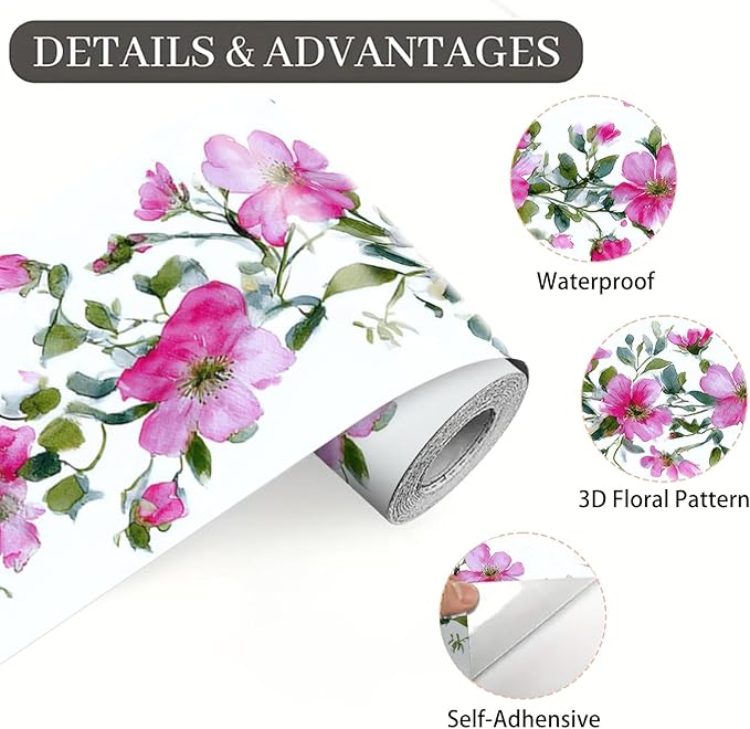 Pink Floral Wallpaper Border 196x4 Inch Peel and Stick Wall Border Self