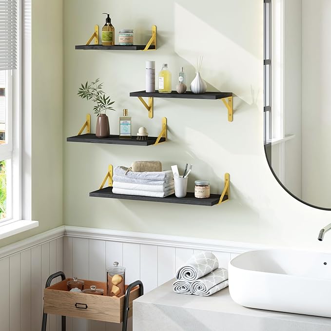 YGEOMER Floating Shelves for Wall, Different Sizes Black Wall Shelves for