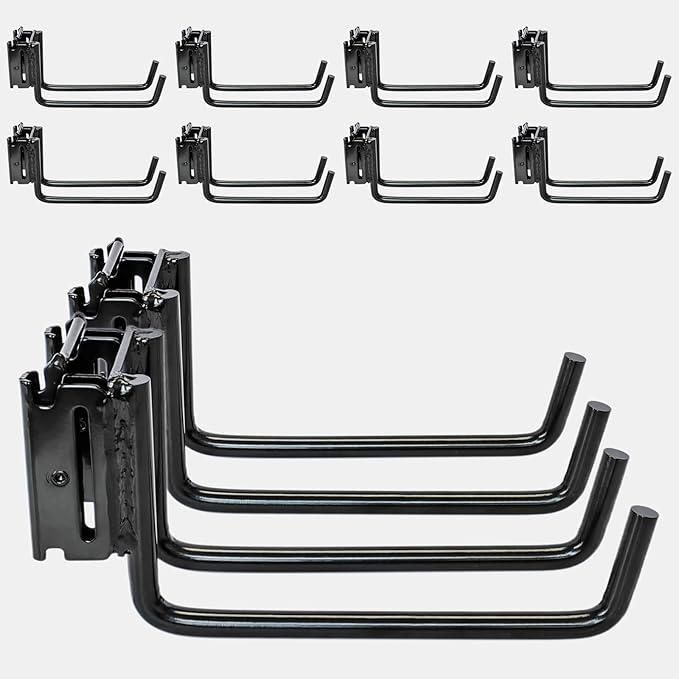 10-Pack E-Track Double Fitting J-Hooks, 2" Wide & 6" Deep Stable E Track Double J Hooks with Dual Fittings, Heavy Duty Shovel Hanger for Trailers, Trucks, Garden Tools Organizers Storage
