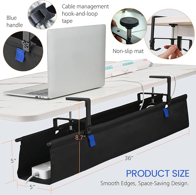 36" Under Desk Cable Management Tray- Clamp/Screw Mount Desk Cable Organizer Cable Tray Hiders for Office&Home