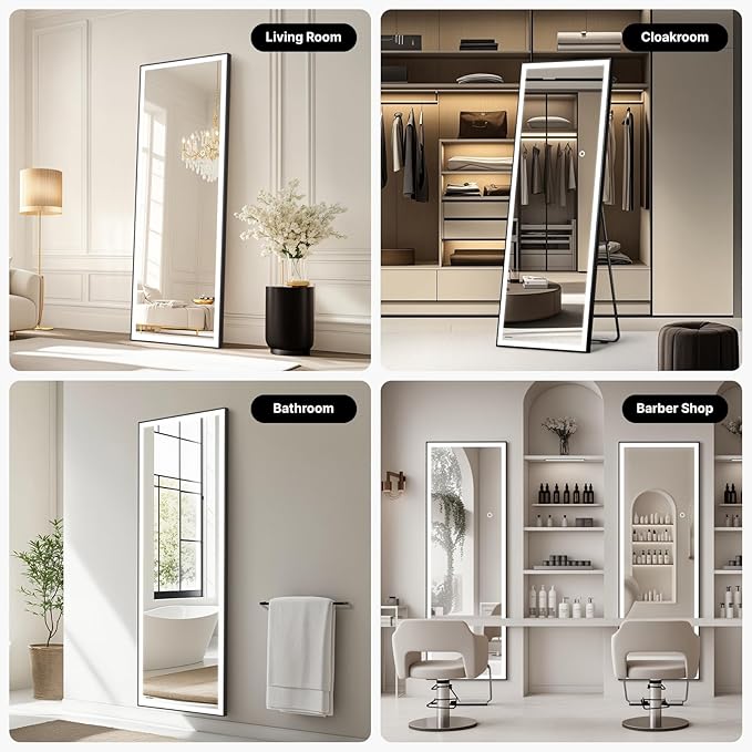 Kosmonia 71x28 Full Length Mirror, Dimmable 3 Color LED Light w/Light Memory