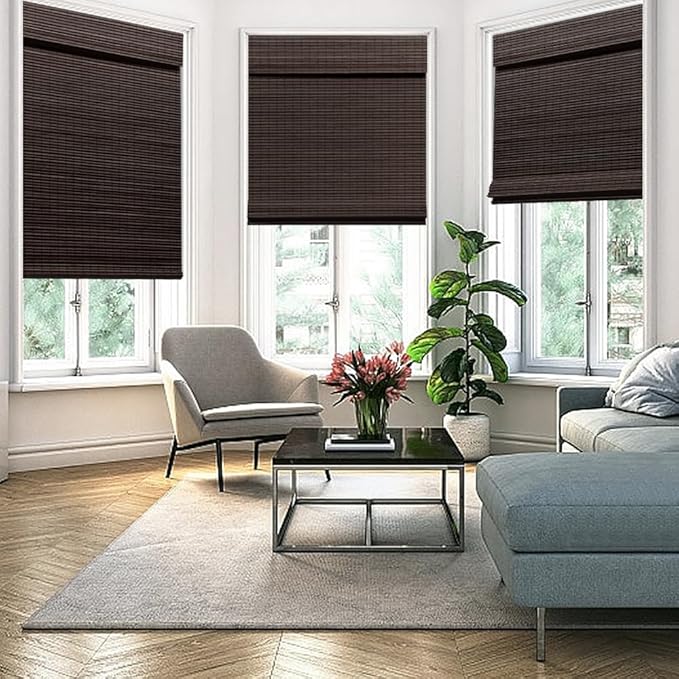 SEEYE Cordless Bamboo Roman Shades, Roll Up Blind Privacy Shade