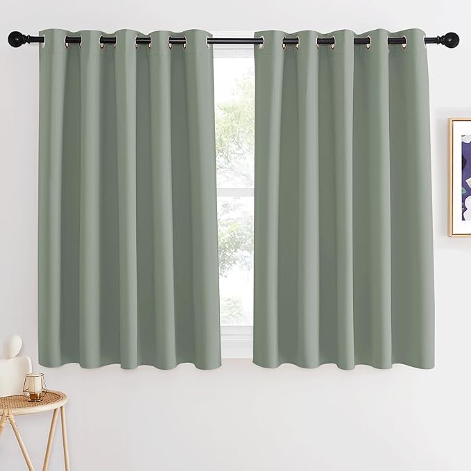 NICETOWN Blackout Sage Green Curtain 54 inches Long, Grommet Thermal Insulated