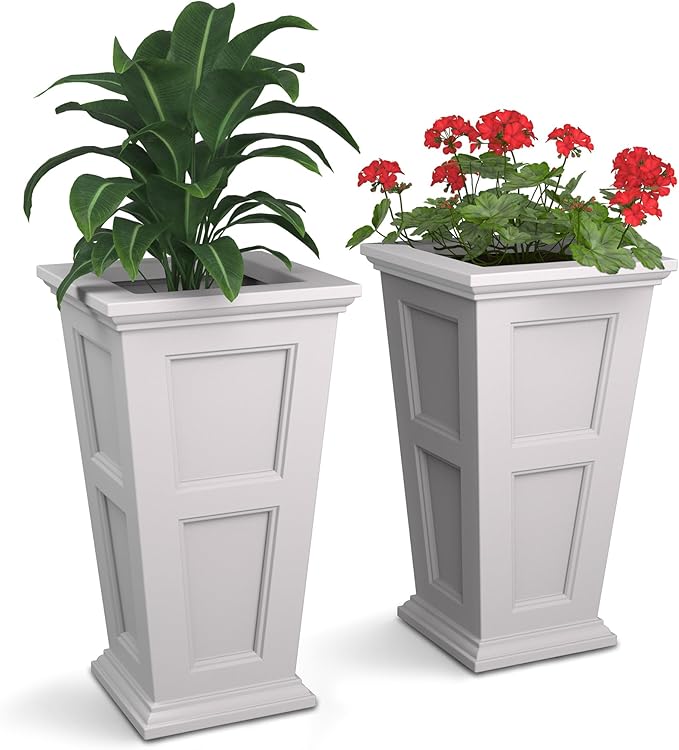 Mayne Fairfield 28-Inch Tall Planter, 2-Pack â Self-Watering, Weather-Resistant Planter for Flowers â Durable Outdoor Design for Patio, Porch, or Entryway