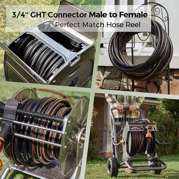 Giraffe Tools Garden Hose 5/8" Custom Length, No Kink, Flexible, Leakproof Water Hose, 600 Burst PSI, 10ft Male Female Fittings,Black Orange