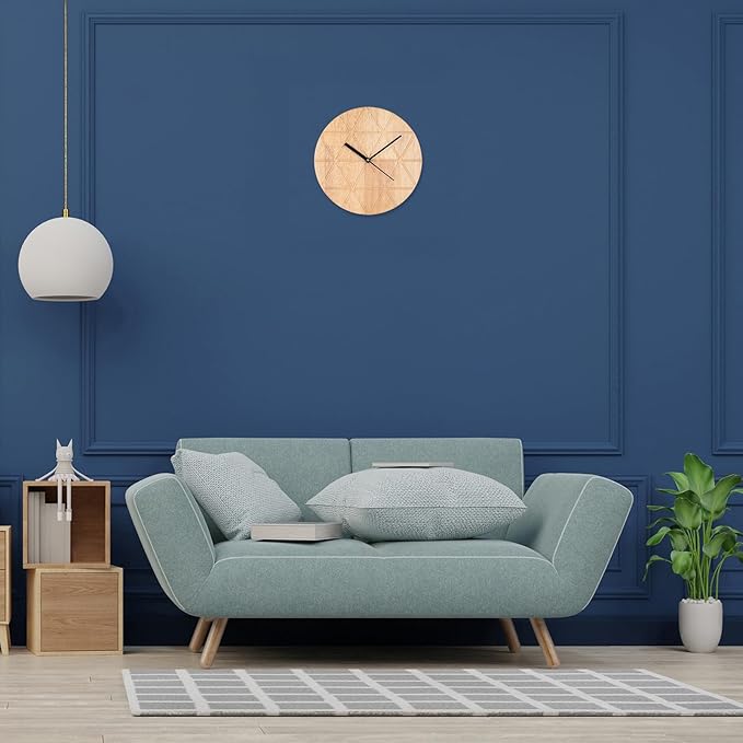 Wooden Wall Clock, Modern Round Design, Natural Wood Finish