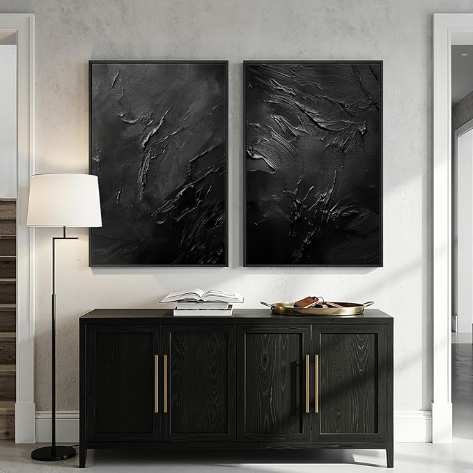 Large Framed Black Abstract Wall Art Set of 2