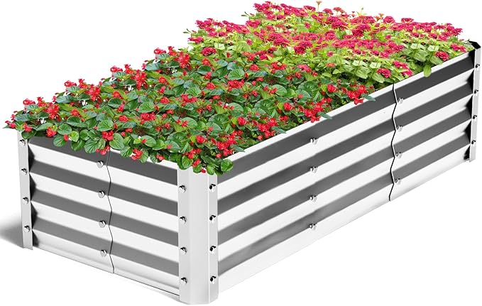 Highpro Galvanized Raised Garden Bed Kit, 4Ã2Ã1ft Planter Box for Outdoor Gardening and Planting, Large Bottomless Metal for Vegetables, Herb, Fruits, Flower, Silver