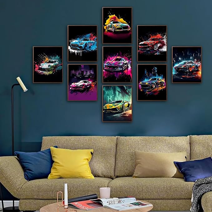 tgguytiy 9pcs Car Wall Art Prints Racing Car Canvas Posters Fashion Wall Decor