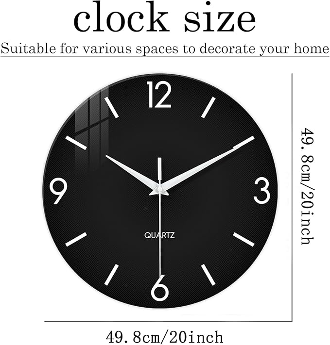 XFM Minimalist Wall Clocks Battery Operated 20 Inch Large Black Wall Clock
