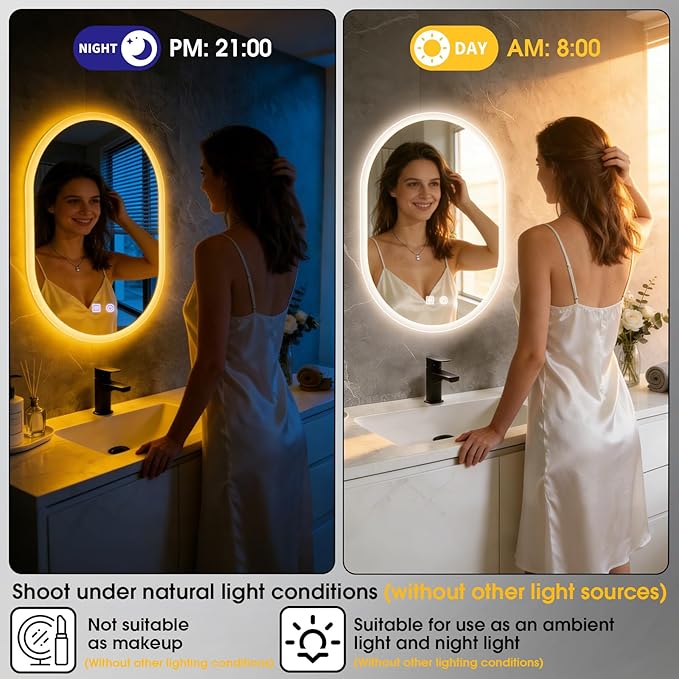 20x28 LED Bathroom Mirror with Lights Oval, Lighted Bathroom Vanity Mirror