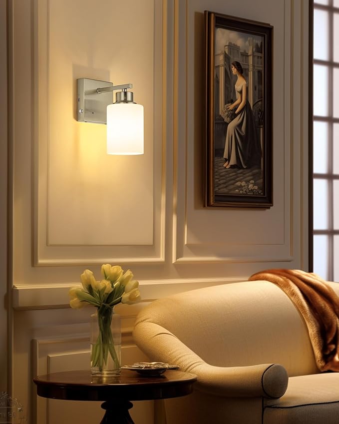 Rayogale Wireless Wall Sconces, Nickel Battery Operated Wall Sconce Set of 2