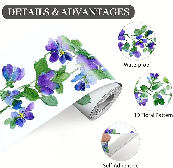 Purple Blue Floral Wallpaper Border 196x4 Inch Peel and Stick Wall Border Self