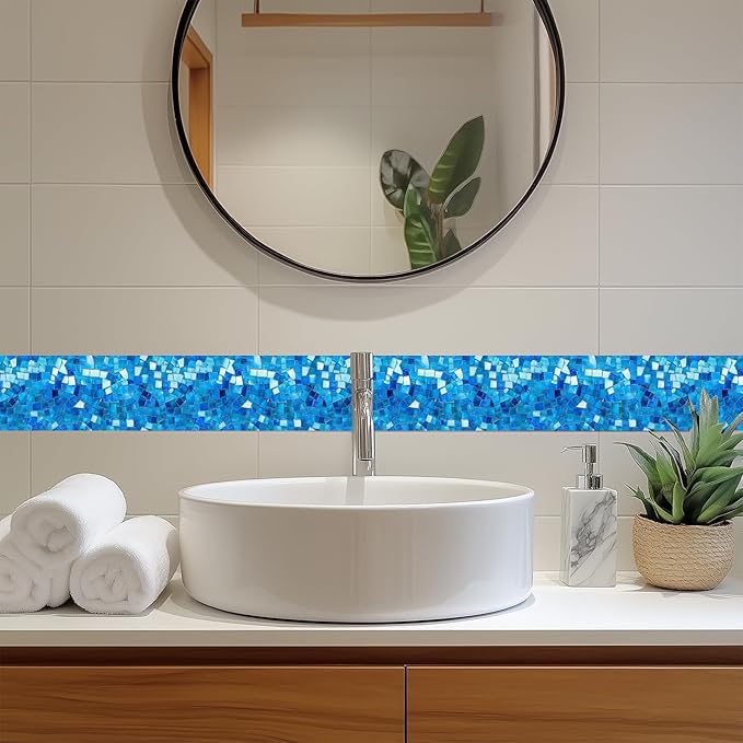 HOMETITUTE Wallpaper Border Peel and Stick Wall Accent PVC Mosaic Wall Borders