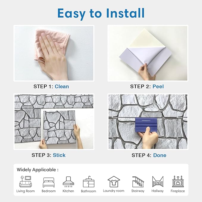 COMSTICKC 3D Faux Gray Stone Wall Sticker Peel and Stick Wall Panels,