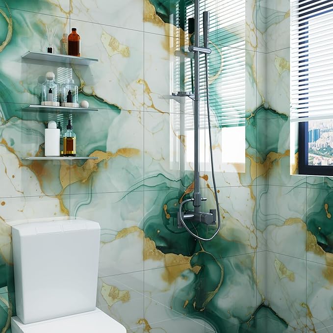 10pcs Peel and Stick Tile Shower Waterproof Marble Tiles Wall Panels,