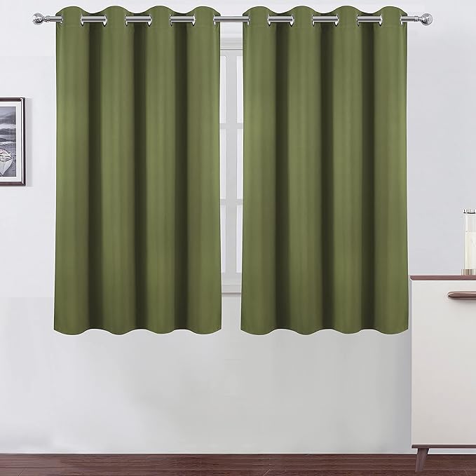 LEMOMO Olive Green Thermal Blackout Curtains/52 x 54 Inch/Set of 2 Panels Room