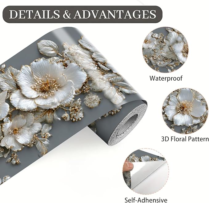 Pearl Wallpaper Border 196x4 Inch Peel and Stick Wall Border Elegant Gray White