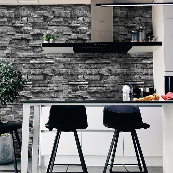 Jeweluck Grey Brick Wallpaper Peel and Stick Wallpaper 17.7inch×236.2inch Faux