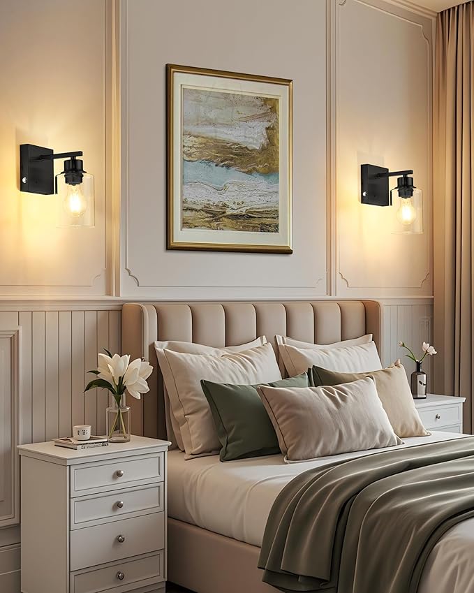 Battery Operated Wall Sconce Set of 2, Easy Install Dimmable Wireless Wall