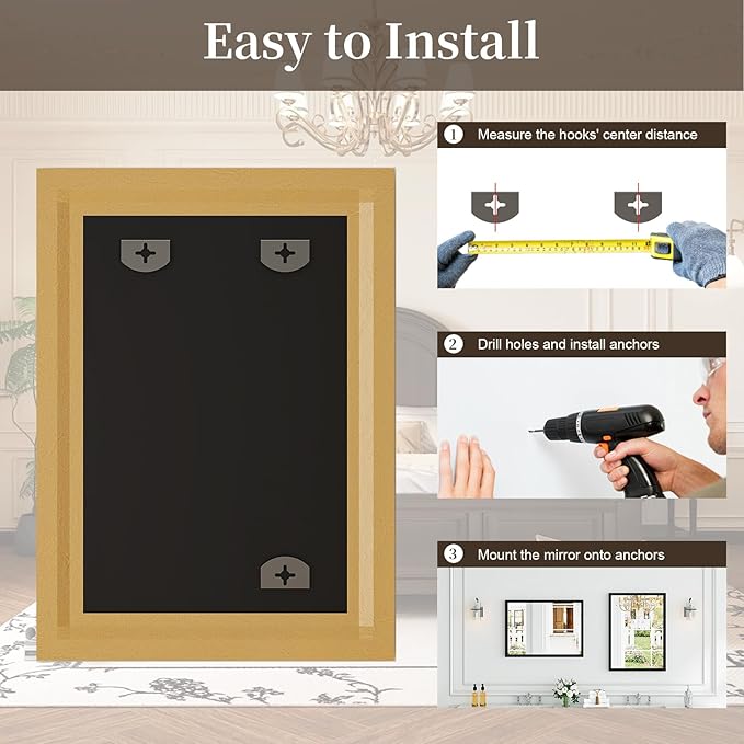 Syndra Black Wood Frame Bathroom Mirror, Waterproof Slim Deep Frame,