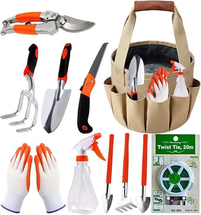 Complete Garden Tools Set, 11 Pcs Heavy Duty Gardening Tools with Organizer Tote Bag, Aluminum & Carbon Steel Garden Tool Set, Gardening Kit for Women & Men, Ideal Gardening Gifts for Plant Lovers