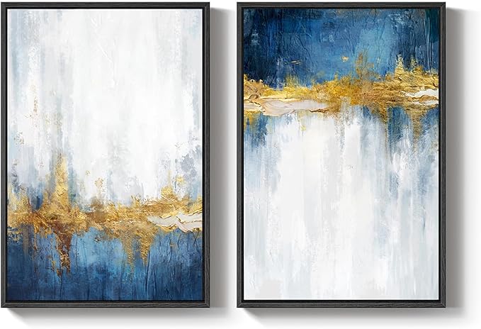 Framed Blue and White Abstract Wall Art