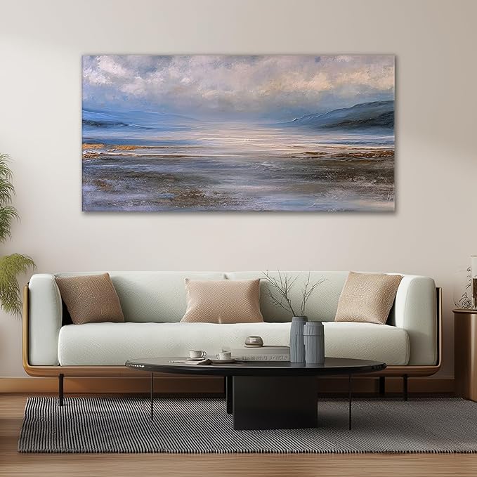 JLXART Ocean Wall Art Seascape Painting Watercolor Landscape Pictures Wall Decor 30X58inch Abstract Beach Wave Poster for Livingroom Bedroom