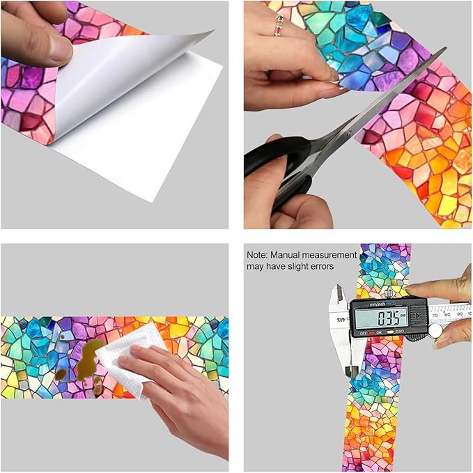 HOMETITUTE Wallpaper Border Peel and Stick Wall Border Rainbow Mosaic Glass
