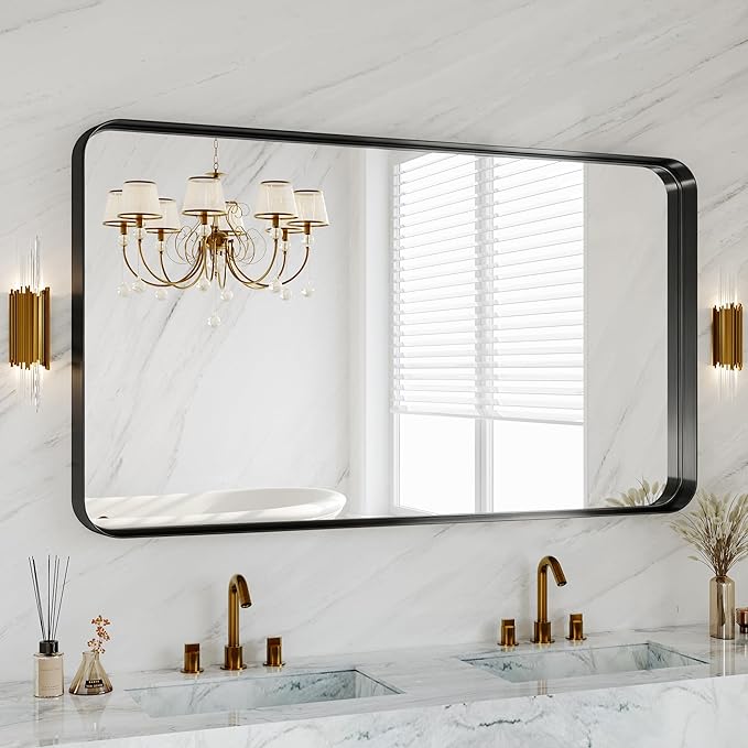 Black Metal Vanity Rounded Rectangle Bathroom Mirrors