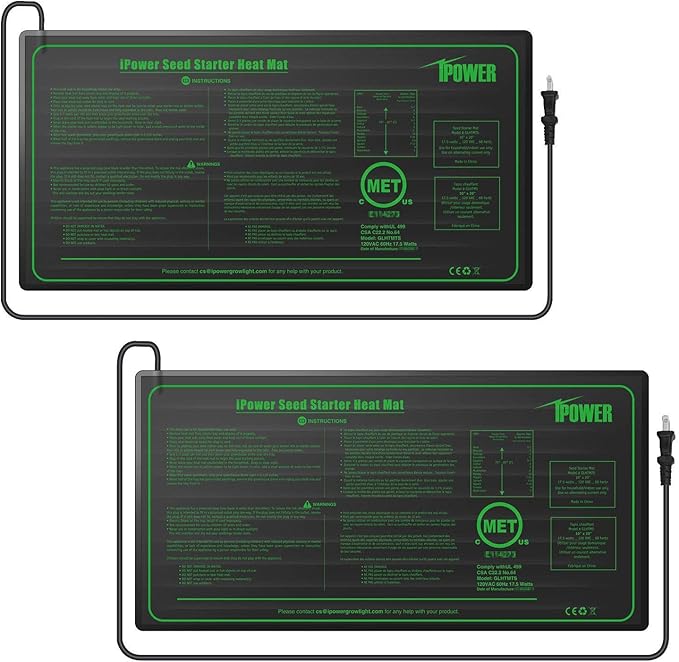 iPower GLHTMTSX2-A 2-Pack 10" x 20.5" Durable Waterproof Seedling Heat Mat Warm Hydroponic Plant Germination Starting Pad, Green