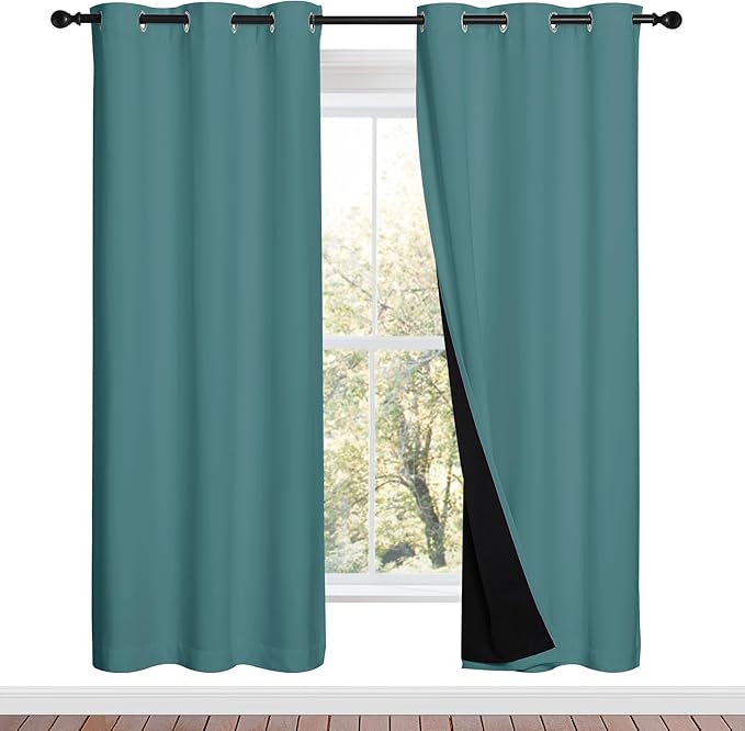 NICETOWN Sea Teal Full Shade Curtain Panels, Sea Teal, Pair of Thermal