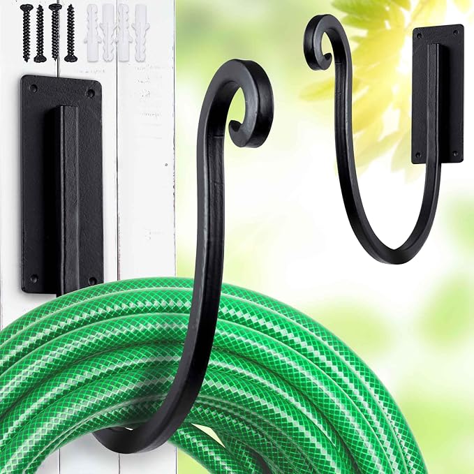 Hose Holders Wall Mount ï¼Metal/8-Inchï¼ Heavy-Duty Garden Hose Hangers Outdoor, Hand-Forged Hose Racks Mount, 2PCs