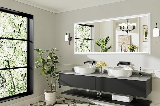 72x32 Inch White Bathroom Mirror