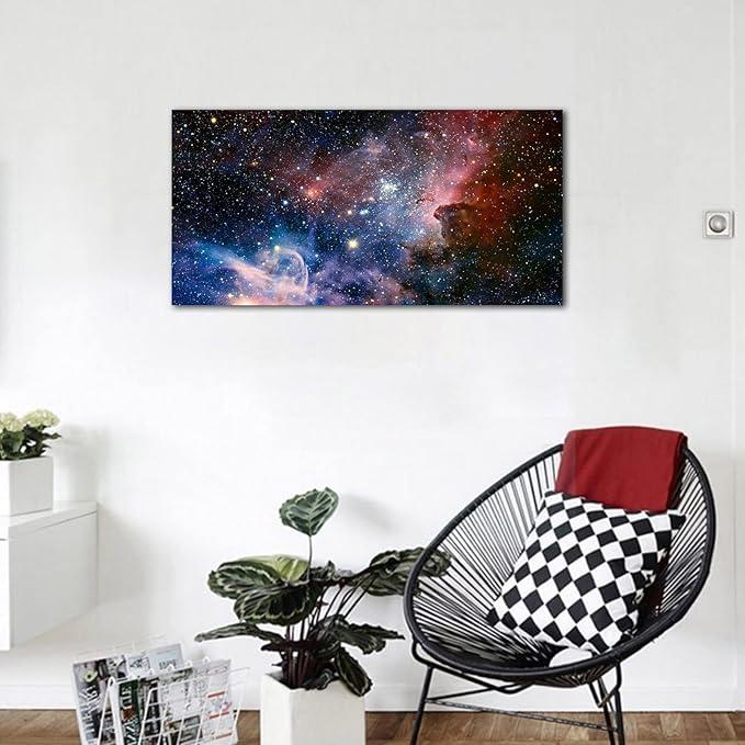 arteWOODS Canvas Wall Art Galaxy Nebula Starry Cosmic Painting Pictures Panoramic Canvas Arotwork Universe Stars Outer Space Wall Art for Home Office Decoration Framed Ready to Hang 29" x 58"