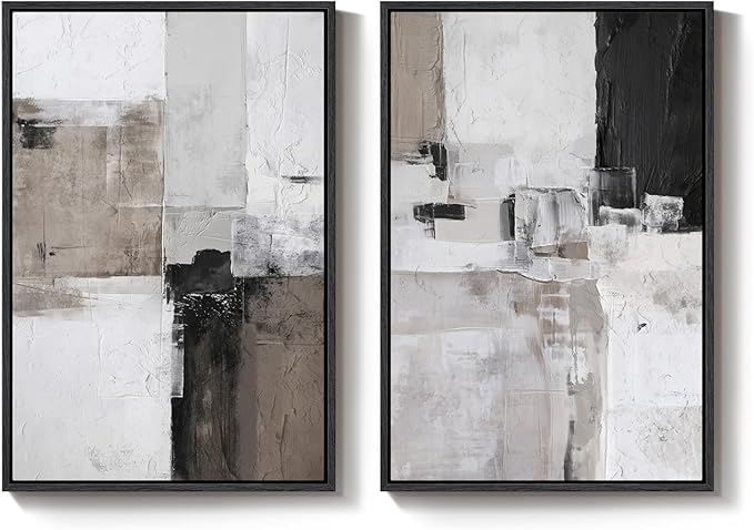 Framed Abstract Black and White Brown Wall Art