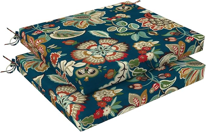 LVTXIII Outdoor Seat Cushions Set of 2 Square Corner Chair Cushions with Ties, Patio Chair Pads for Home Office and Patio Garden Furniture Decoration 18.5"x16"x2", Peacock Blue