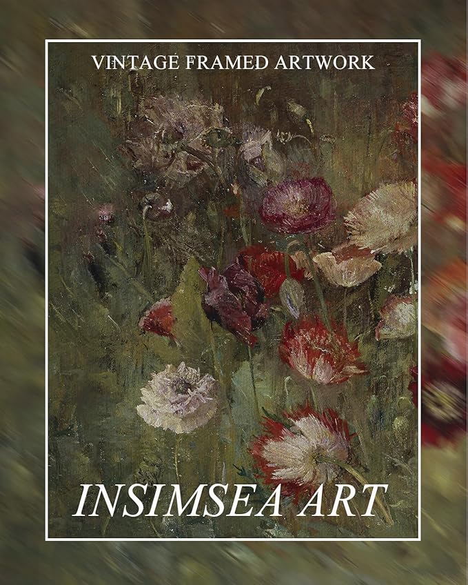InSimSea Extra Large Framed Vintage Wall Art, Living Room Country Farmhouse Decor, Flowers Botanical Paintings, Canvas Prints, Retro Floral Long Picture for Bedroom Above of Bed,24x48inch