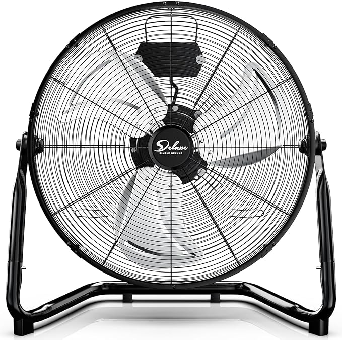 Simple Deluxe 18 Inch 3-Speed High Velocity Heavy Duty Metal Industrial Floor Fans Quiet for Home, Commercial, Residential, and Greenhouse Use, Outdoor/Indoor, Black, 2-Pack