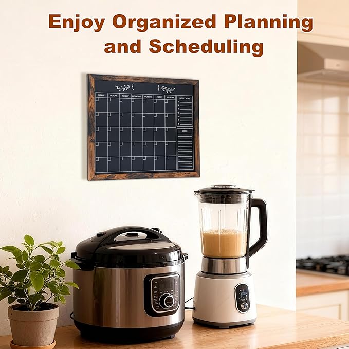 Chalkboard Calendar for Wall, Small Rustic Framed Magnetic Chalkboard for Home