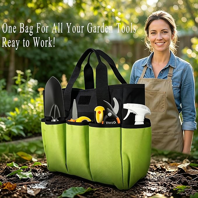 Portable Garden Tool Bag with 16 Pockets & Handle, Durable Waterproof Garden Tote Bag for women & Men, 900D Heavy Duty Gardening Tool Organizer and Storage Bags for Indoor & Outdoor