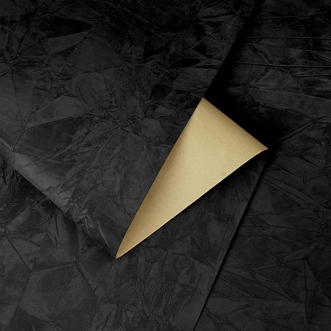 YENHOME 30"X200" Black Velvet Wallpaper Peel and Stick Black Vintage Velvet