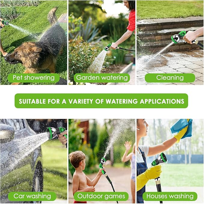 Garden Hose 75 ft, Non-Expandable Ultra-Lightweight Flexible Hose with 360° Dual-End Anti-Kink Design, 10-Pattern Spray Nozzle, 500 PSI Leak-Proof, 96-Strand Braided Fabric, Storage Strap